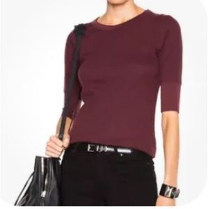 IRO Jeans Ribbed Essential Elbow Sleeve Burgundy Wool Pullover Top